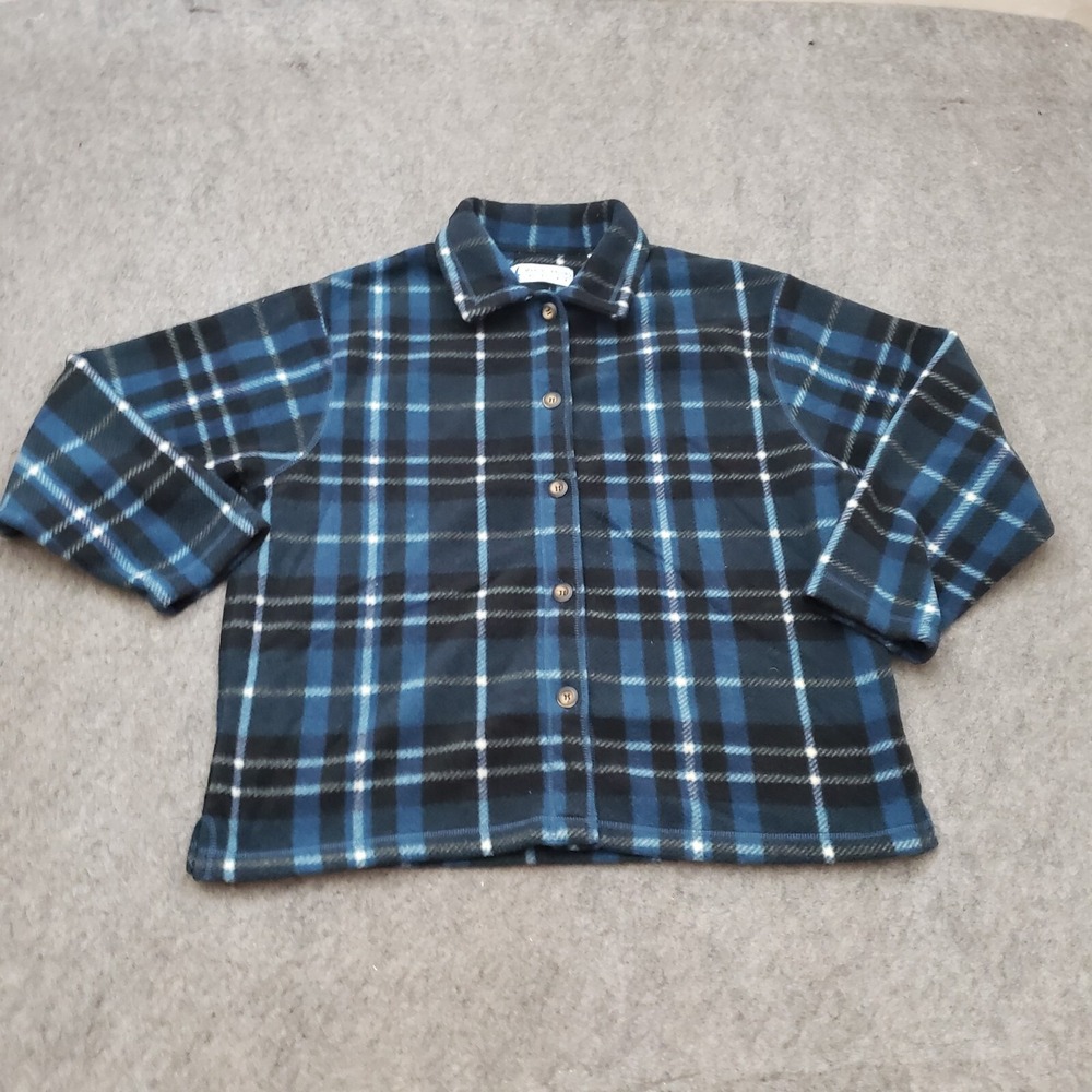 VINTAGE Marsh Landing Womens Medium Blue Black Plaid Outdoors Flannel Ladies
